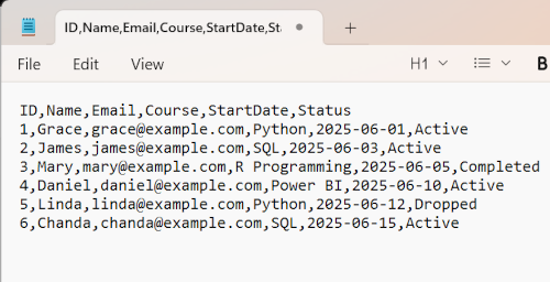 CSV in Notepad
